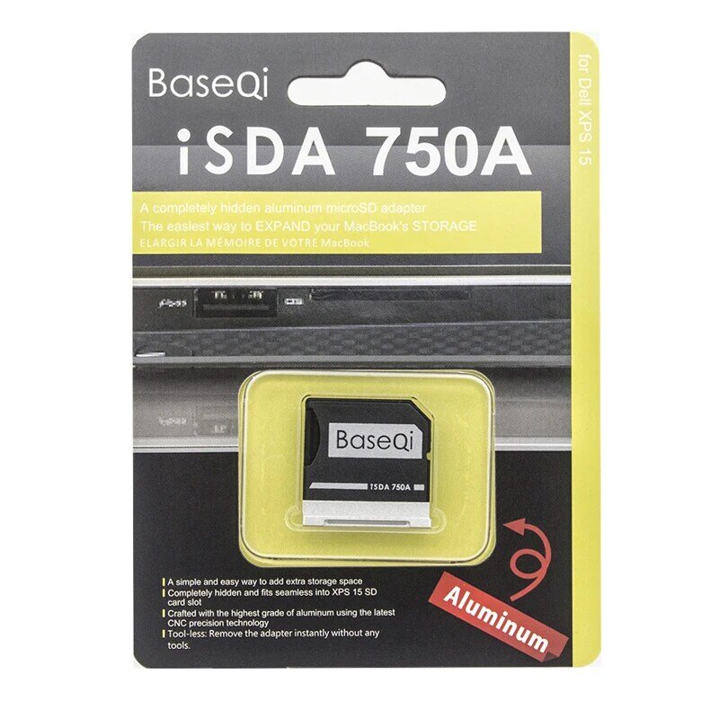 BaseQi 알루미늄 메모리 어댑터, 델 XPS 15 인치 9550 미니드라이브 마이크로 SD T-Flash 카드, 저장 용량 증가 모델 750A