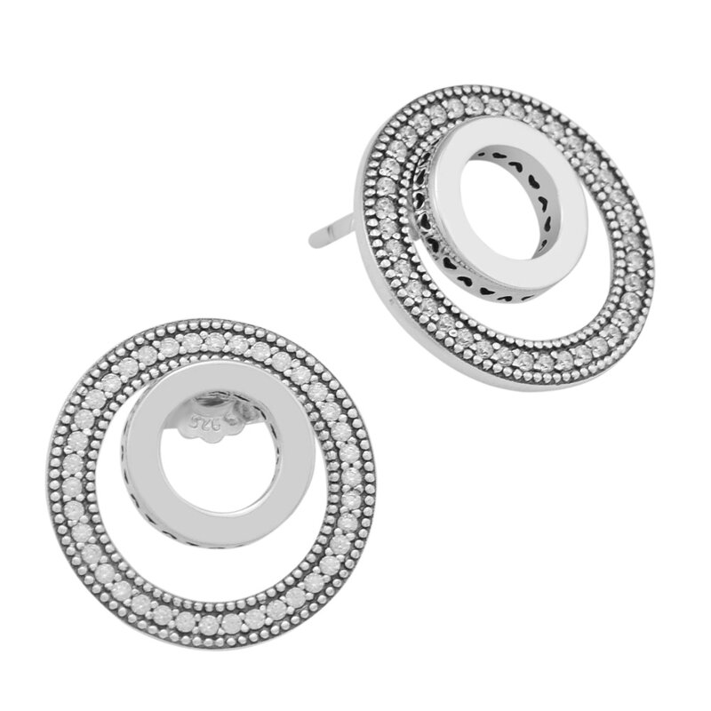 أقراط من الفضة الإسترليني عيار 925 على شكل دائرة مزدوجة ، مجوهرات بمشبك الجوز ، هدية للنساء ، 925