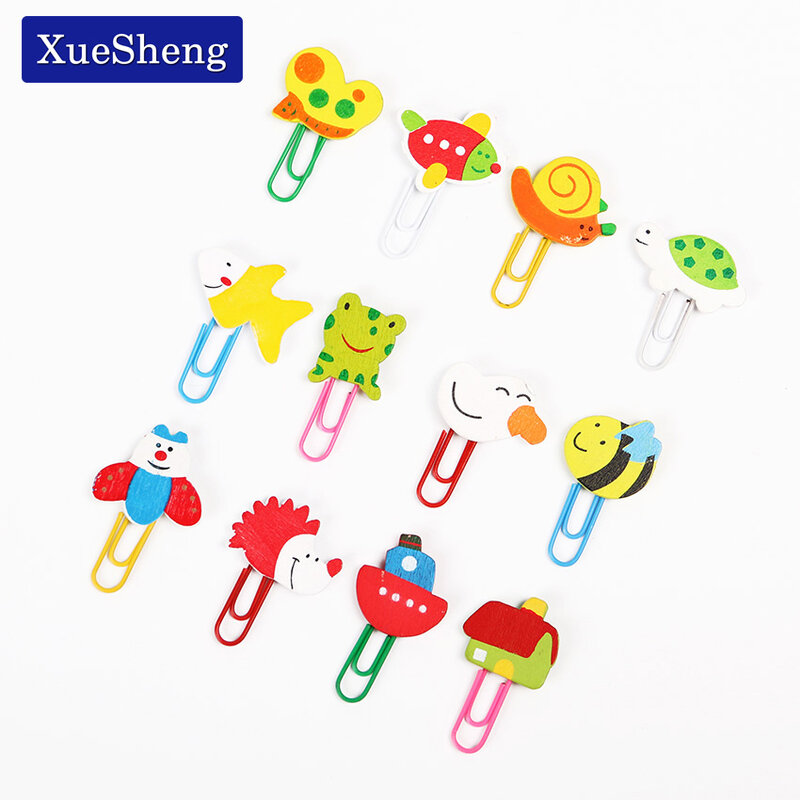 12 PCS Cute Animal Cartoon Painted Wooden Paperclip Burst Models Stationery Wholesale Paper Clips Clip