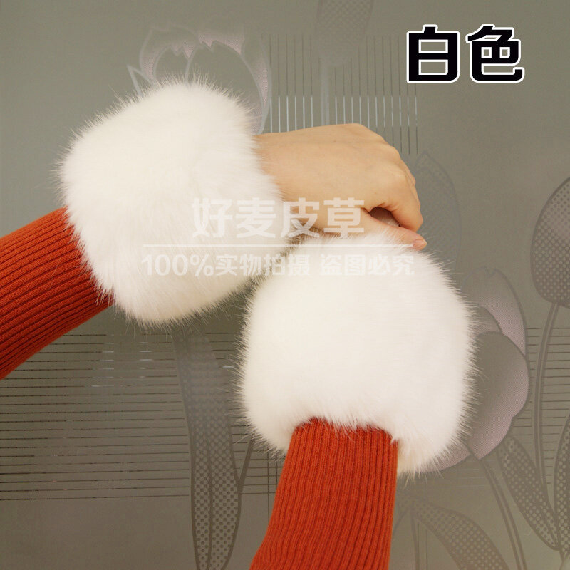 Puños elásticos de piel sintética de conejo para mujer, puños de brazo cálidos, guantes de muñeca, cubierta de manga, moda de otoño, invierno, 1 par