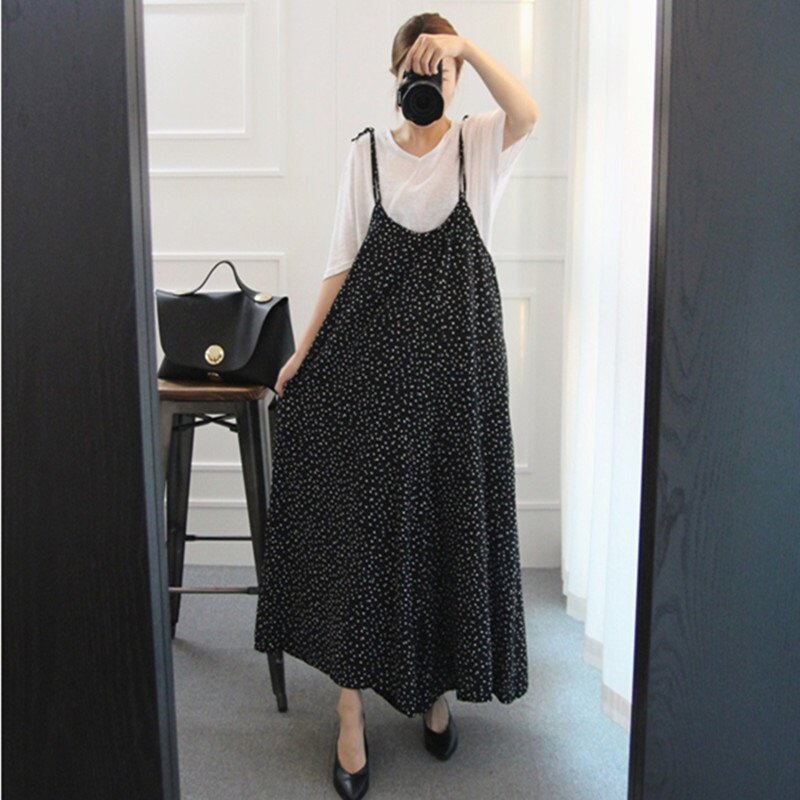 Polka Dot Jumpsuit 2019 Korean Overalls Spaghetti Strap Wide Leg Pants With Straps Summer Loose Women Dungarees DD2110