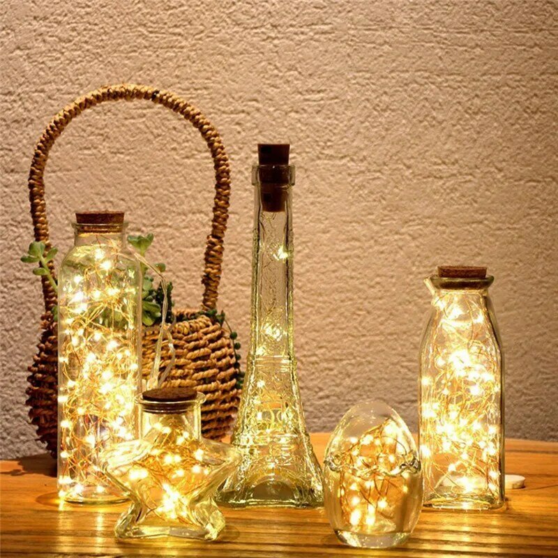 Guirxiété lumineuse LED pour bouteille de vin, fil de cuivre, liège, lumières dégradées, Leon, mariage, maison, décoration de Noël