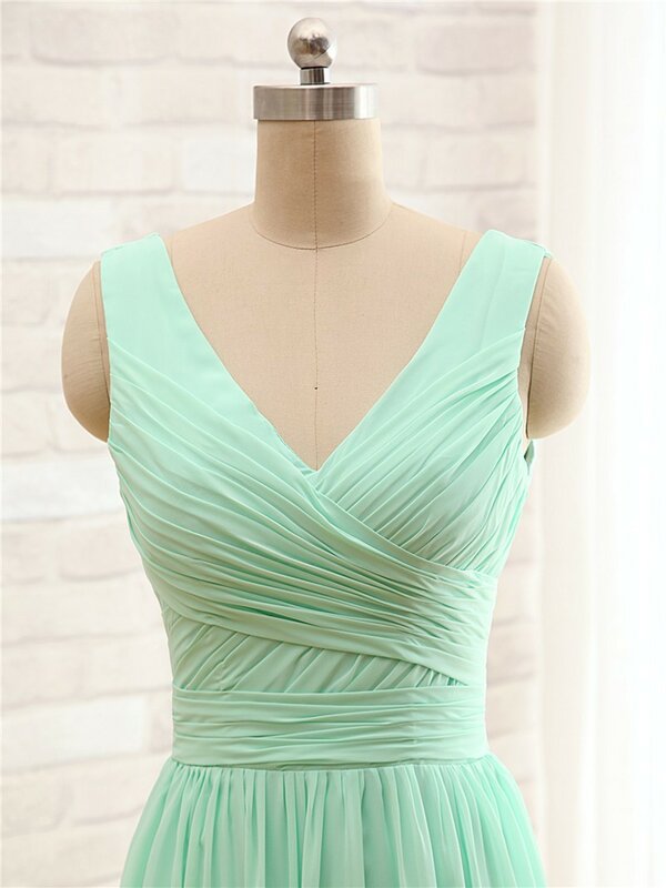 QNZL-118-Vestidos largos de gasa para dama de honor, Color verde menta, Color personalizado, para fiesta de boda, venta al por mayor, ropa barata para mujer