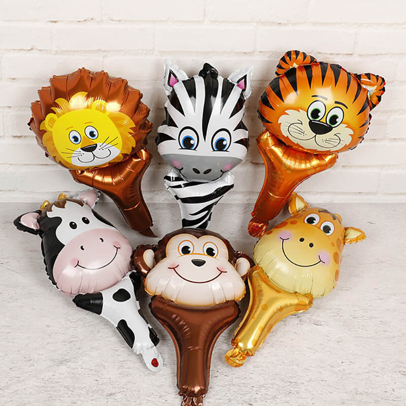 6pcs handheld cabeça animal folha balões leão tigre inflável balão de ar decoração do partido selva criança brinquedos decoração da festa de aniversário