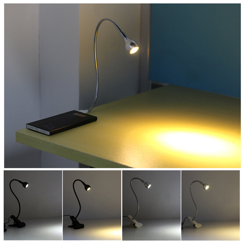 USB Power zacisk mocujący światełko LED do czytania lampa biurkowa 1W elastyczna lampa do czytania LED włącznik/wyłącznik lampa do sypialni gabinet