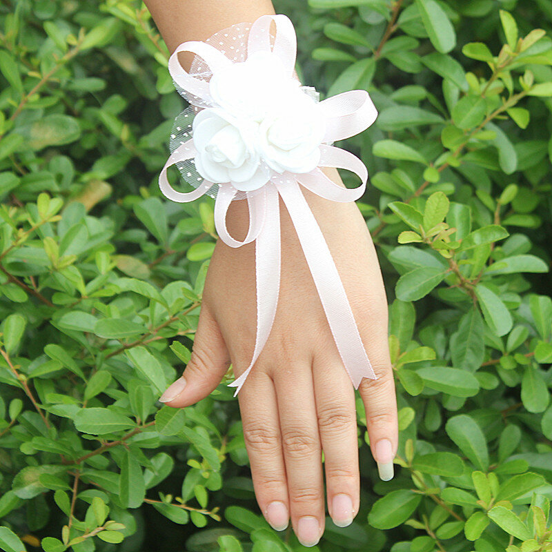 Wifelai-a-Ruban de fleurs roses PE, pour poignet de mariée, demoiselles d'honneur, fleurs à main, corsage de mariage, plusieurs couleurs