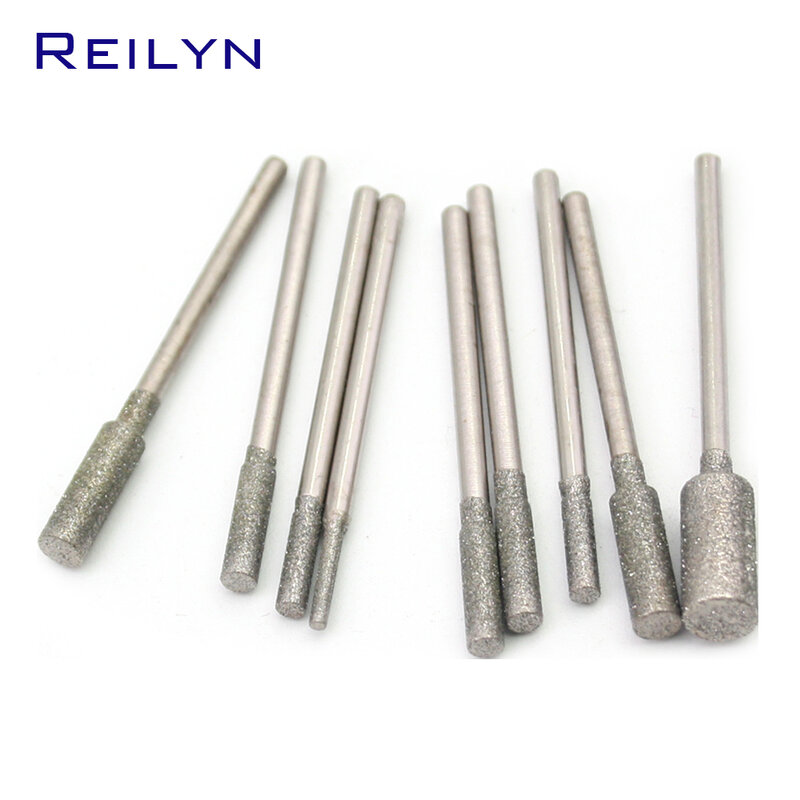 Cyliner Diamond Grinding Burr Bits, Dentes Grinding Bits, Jade Stone, Abrasive Point, 2.35mm, 3mm, 4mm, 5mm, 6mm, 8mm, 20Pcs