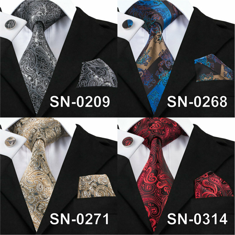 New Brand Hi-Tie Paisley Tie Set 100% Silk Jacquard Mens Necktie Gravata Hanky Cufflinks Set Mens Tie for Wedding Party