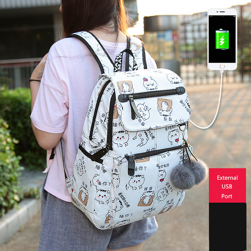 OKKID школьные сумки для девочек Женский рюкзак для ноутбука usb Рюкзак Детские рюкзаки милый Кот Школьный рюкзак для девочек Сумка