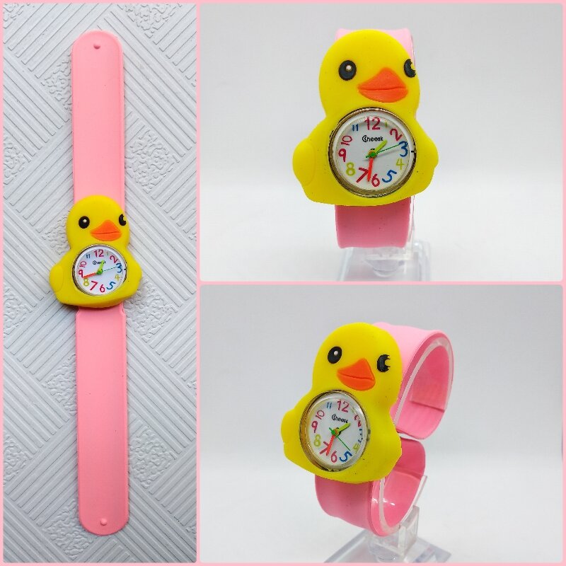 Reloj con cinta de silicona para niños, pulsera con dibujos de pato amarillo, para estudiantes y niños