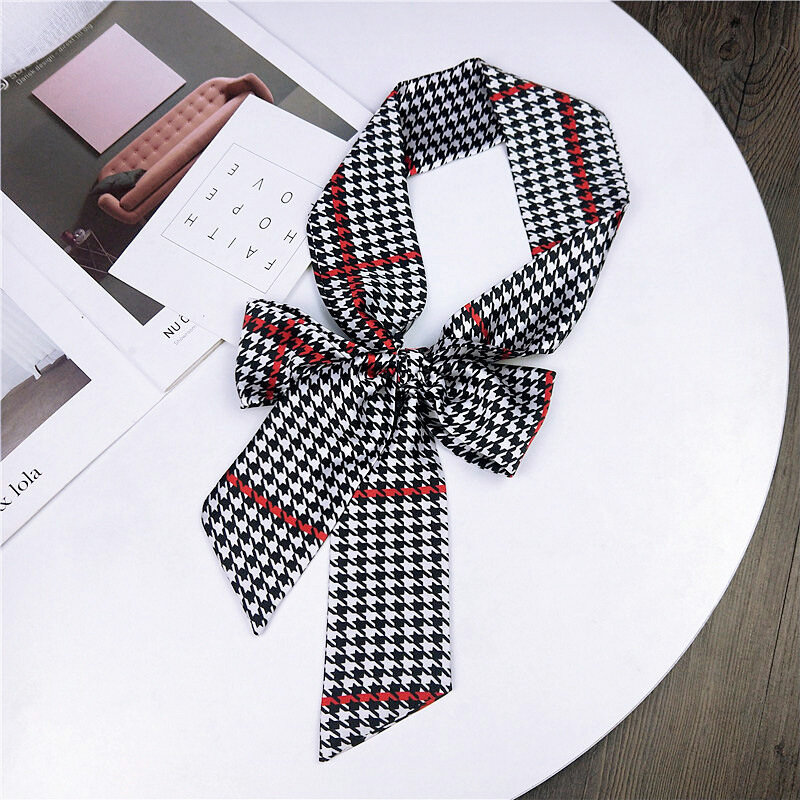 women handle bag wrist hair multifunctional printed silk feeling satin narrow thin long small ribbon scarf tie neckerchief