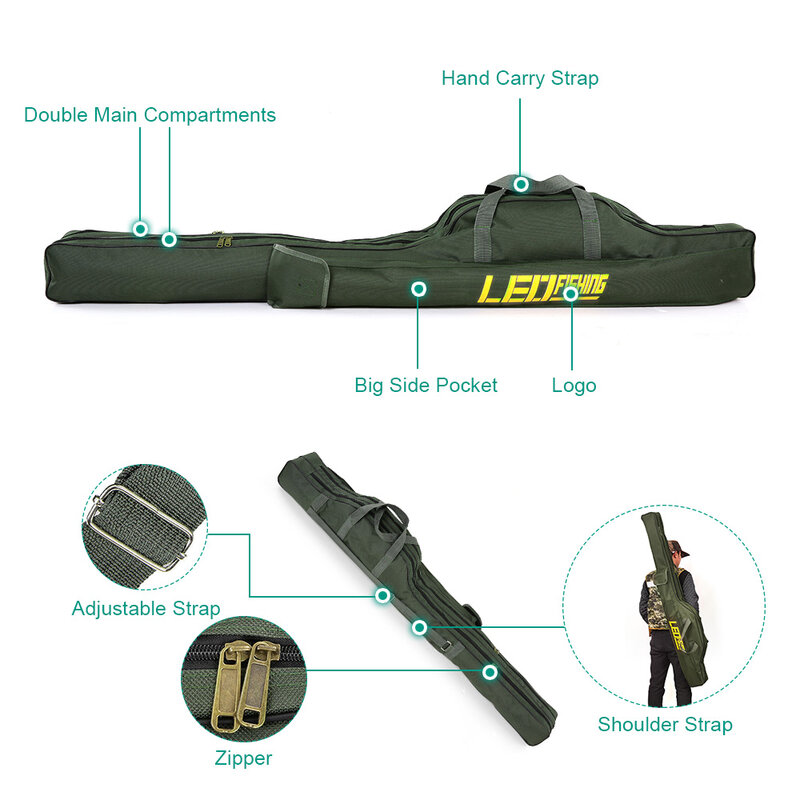LEO – sacs de pêche 100cm/150cm, Portable, pliable, porte-canne en toile, canne à pêche, sac de rangement d'outils, étui pour matériel de pêche