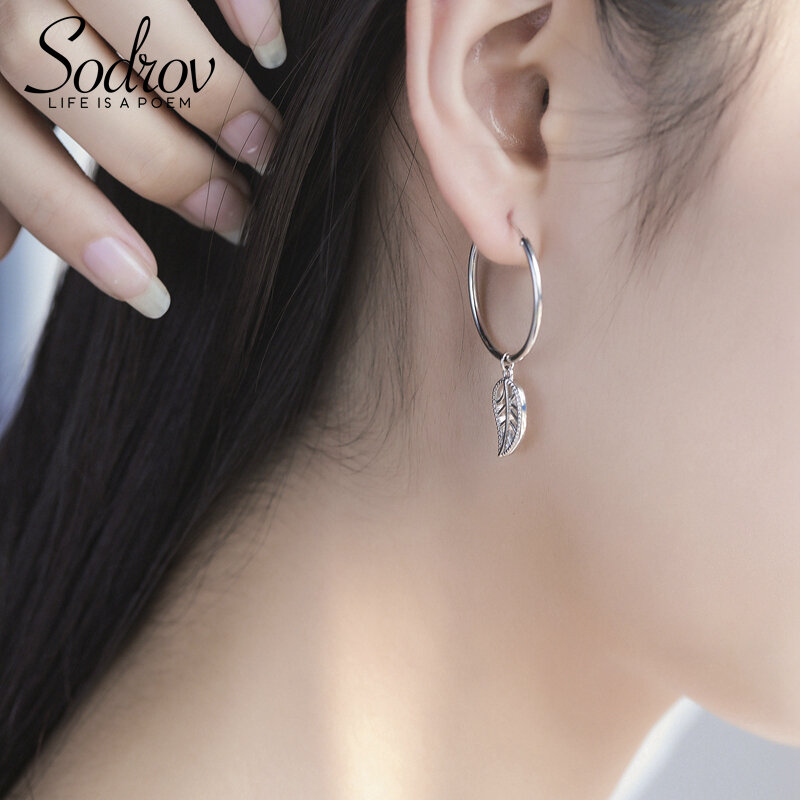 Sodrov Hoop Earrings Jewelry Brincos Silver 925 Sterling Women Fine Genuine Leaf High Quality