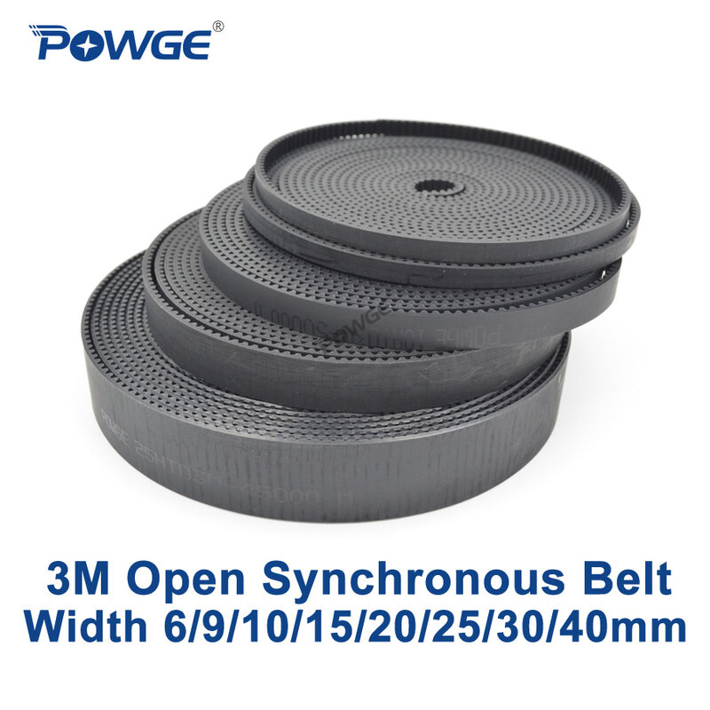 POWGE Arc-PU Open Synchronous Belt, PU correia dentada, PU, preto, poliuretano, 6mm, 10mm, 15mm, 20mm, 25mm, 30mm, 40mm, 3m-15mm, HTD3M, CNC