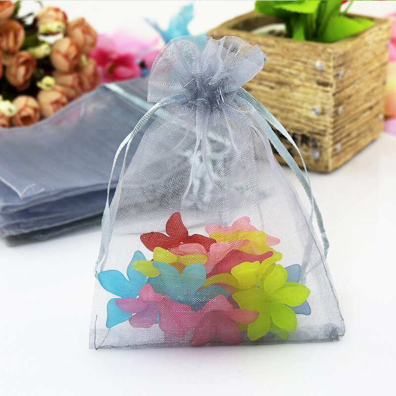 Bolsa pequeña de Organza para regalo, embalaje de joyería con dijes bonitos, bolsas con cordón para pulseras y dulces, lote de 10 unidades de 7x9, 11x16cm