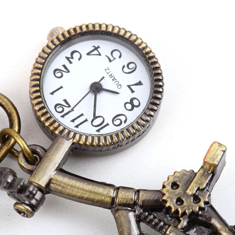 Relógio de bolso em bronze antigo para homem e mulher, relógio unissex de bolso em formato de bicicleta, em quartzo