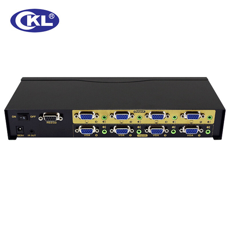 ハイエンドvgaスイッチスプリッターボックス,オーディオ付き,4 in 4出力,CKL-444R x 2048 1536 mhz,pcモニター用,irリモートコントロールrs232,450