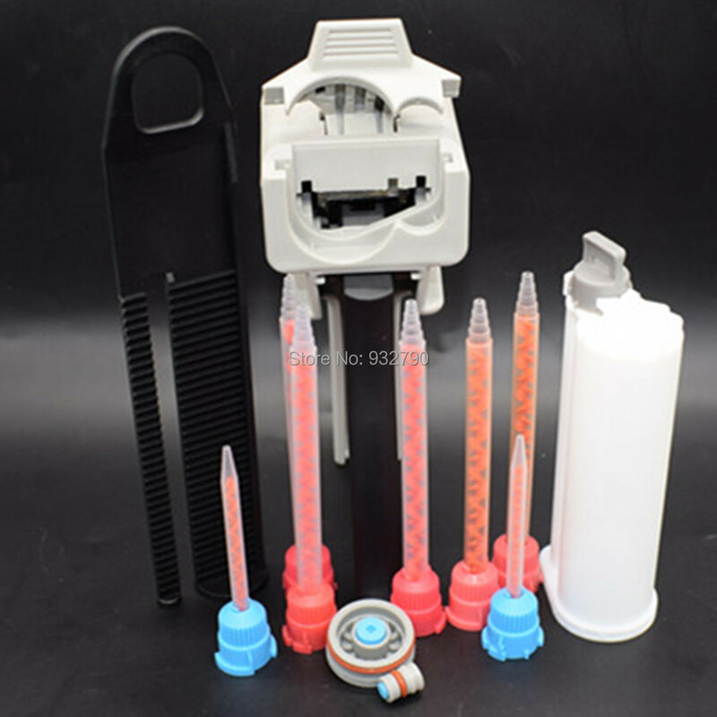 50ml 10:1 Dispensing Gun Manual Applicator Epoxy Glue Adhesive Dispenser + 5pcs Mixing Nozzles + 1:10 Adhesives 50ml Cartridges
