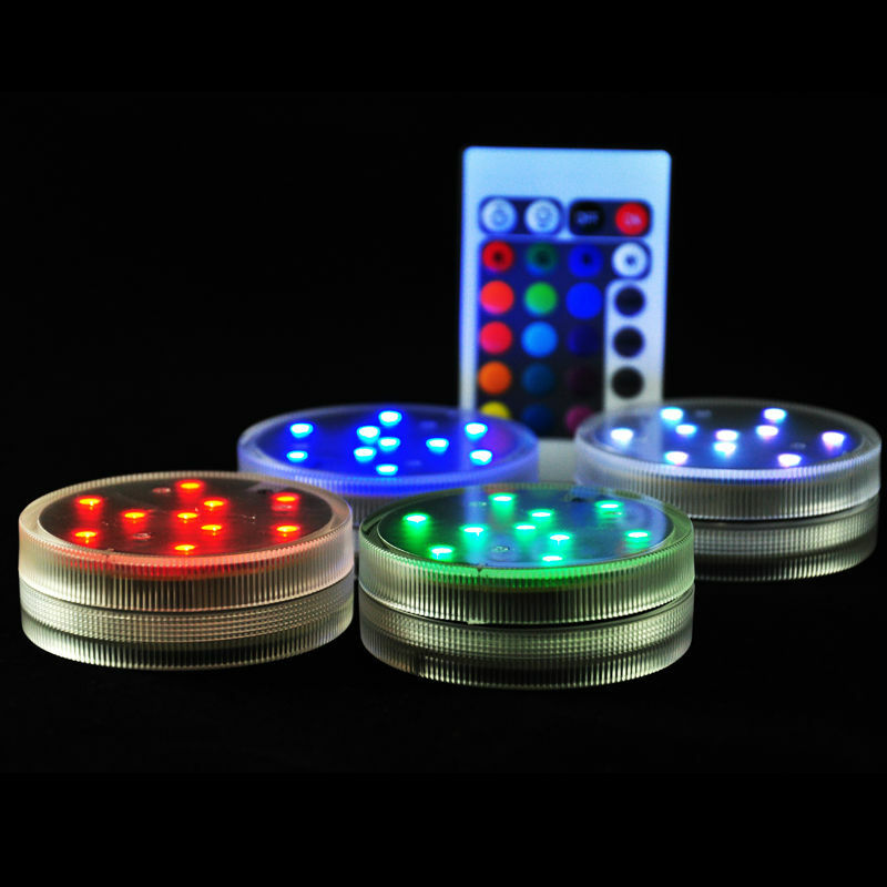 (12 stks/partij) Dompelpompen Verlichting RGB met Afstandsbediening Waterdichte Mini Licht voor Aquarium, Middelpunt, Vaas, halloween, Kerstmis, Feest