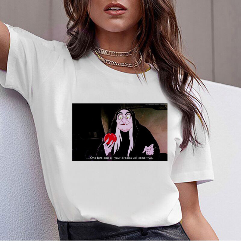 Женская футболка в стиле Харадзюку, темно-Белоснежка, Винтаж Ullzang, эстетика 90-х, корейский стиль, модный Графический Топ