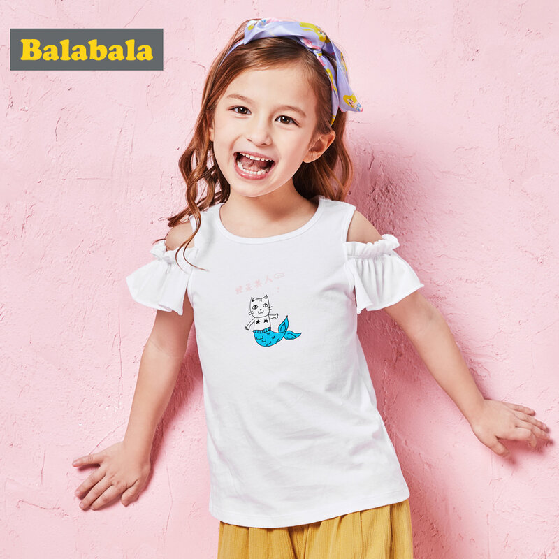 Balabala meninas bonito camiseta de algodão verão t-shirt frouxo para a moda da menina da criança de manga curta encabeça roupas crianças roupa dos miúdos
