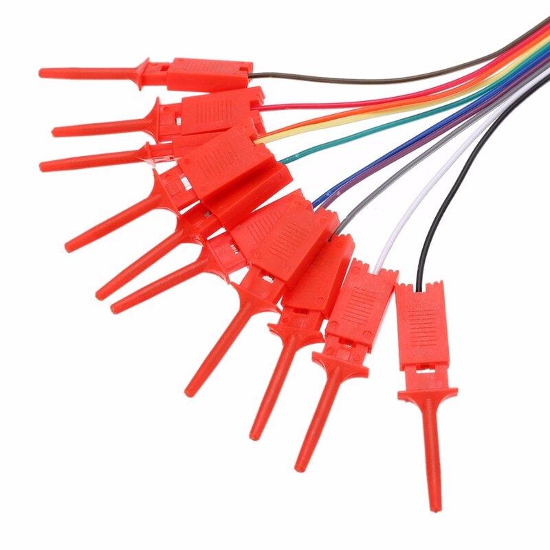 10 pces teste de alta eficiência gancho clipe lógica analisador cabo pinça sonda kit braçadeira teste amarelo/vermelho/preto/verde