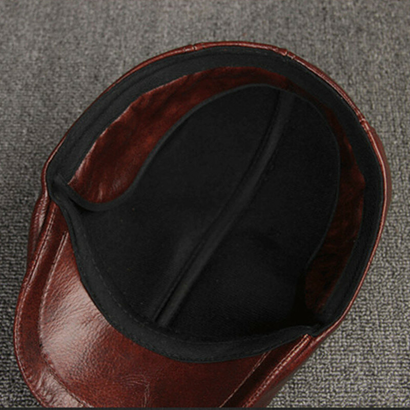 XdanqinX 男性の冬の帽子厚い暖かい牛革革耳スナップバックブランドファッション舌ベレーキャップ男性骨お父さんの帽子