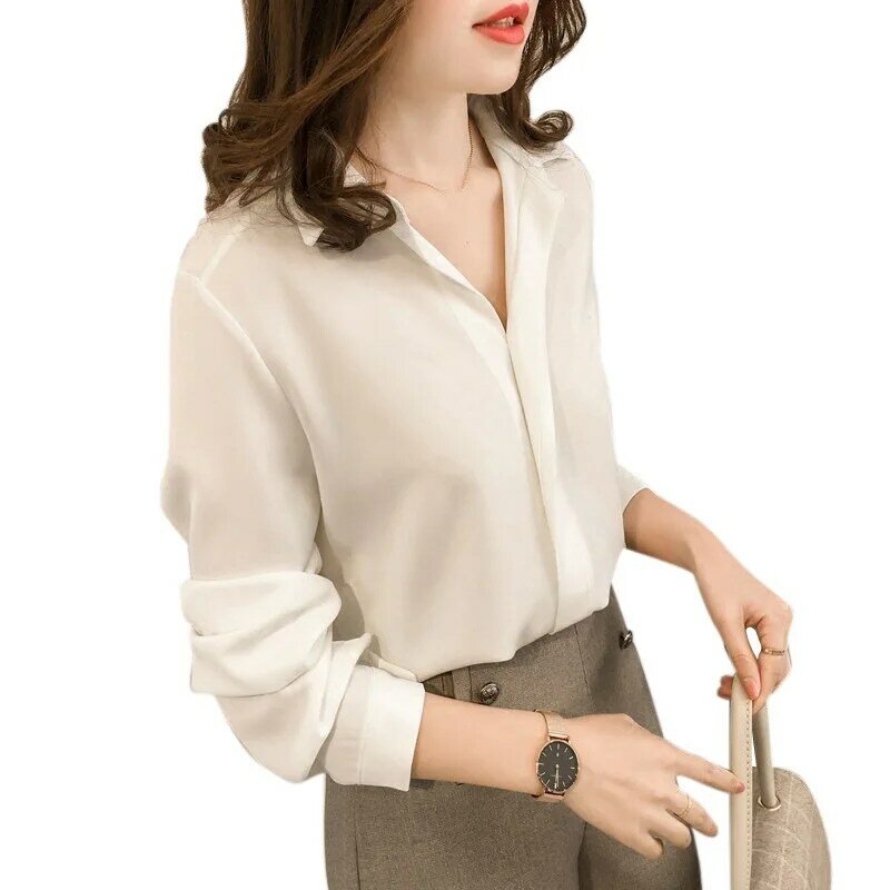 Bluse Frauen Büro OL Stil Shirts Tops Mode Casual Langarm Chiffon Blusen Femme Blusa