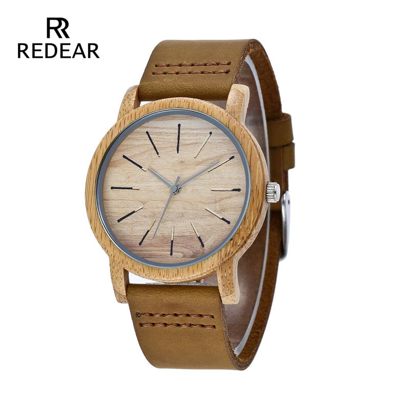 REDEAR Bamboo Watch For Love Luxury Wood Wristwatches With Genuine Cowhide Leather Band Wood Sports Watch For Fathers day Gift