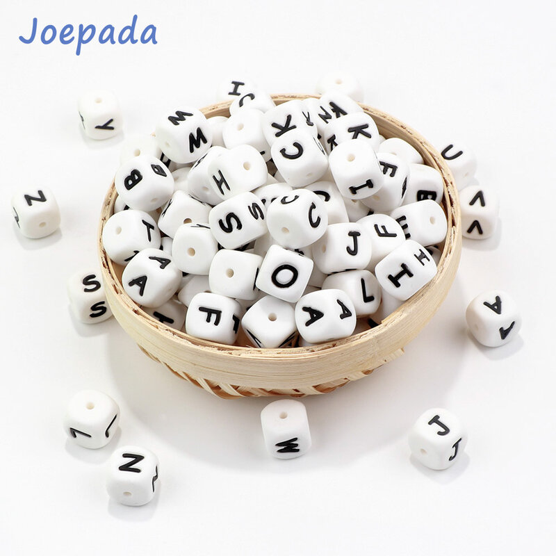 Joepada-Inglês alfabeto silicone contas, bpa livre, para fazer bebê dentição jóias, colar, brinquedo mordedor, 100 peças