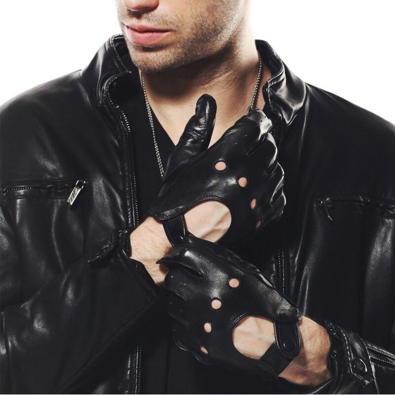 Genuine Leather Men Gloves Fashion Casual Driving Sheepskin Glove Breathable Wrist Buckle Five Finger Leather Gloves M018W