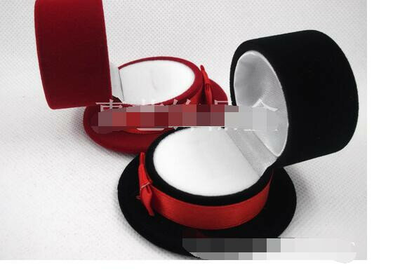 Novos anéis de veludo com chapéu fofo e da moda 20 pol., caixa de joias e recipiente de presente, capas de carring preto e vermelho