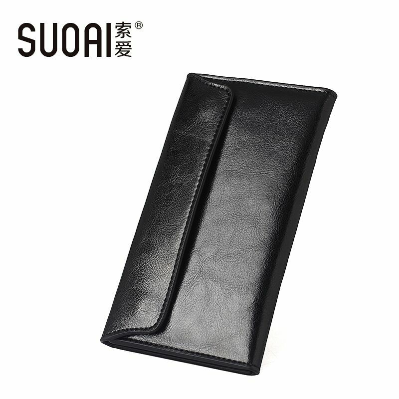 SUOAI-cartera de piel auténtica para mujer, cartera larga y suave de alta calidad, tarjetero a la moda