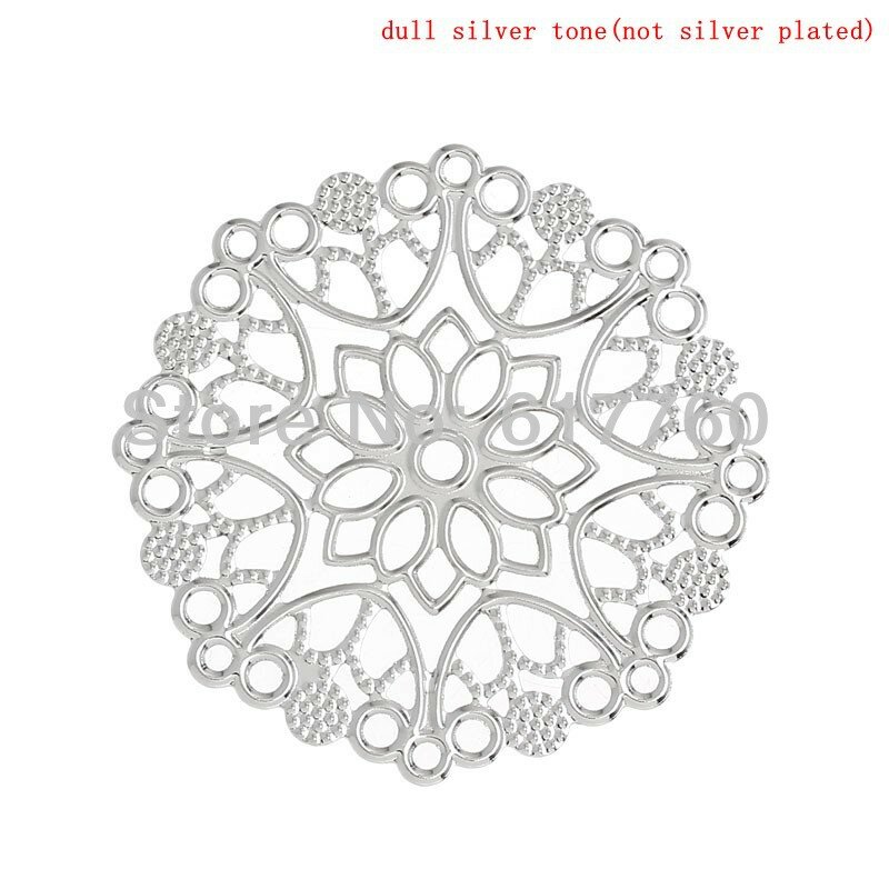 Gratis shipping-100Pcs Sieraden Wraps Connectors DIY Bevindingen Flower Silver Tone Hollow 3.5 cm x 3.3 cm
