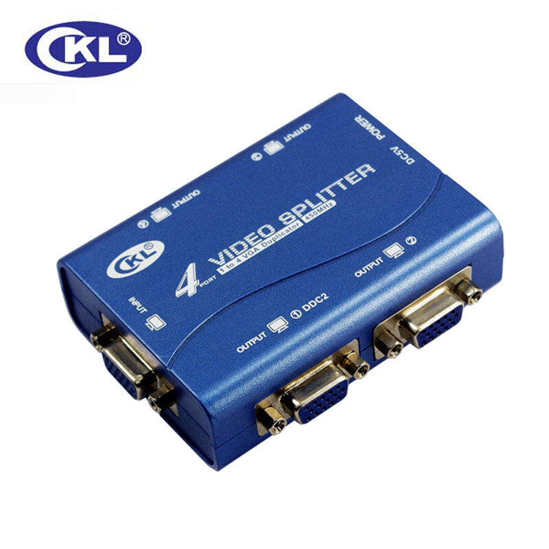 4 Port VGA Splitter 1 w 4 wyjściowy obsługuje 450 MHz 2048*1536 obsługuje DDC, DDC2, DDC2B CKL-1041B