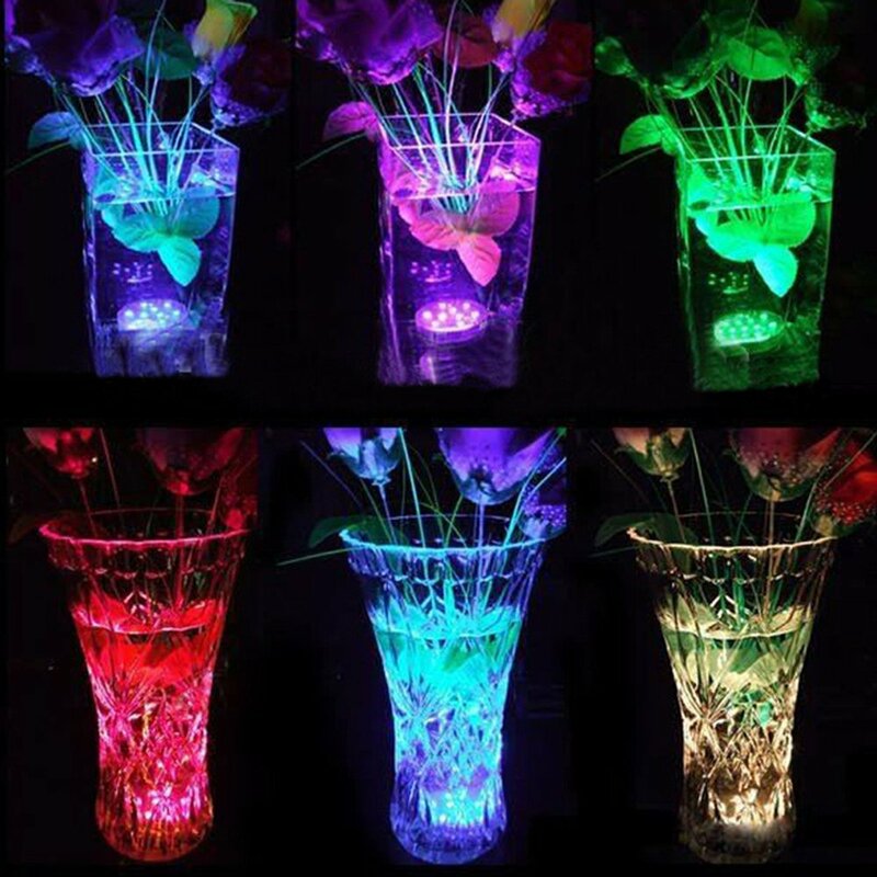 3AAA 배터리 운영 원격 제어 Multicolors RGB 방수 LED 꽃병 빛 잠수정 웨딩 파티 빛