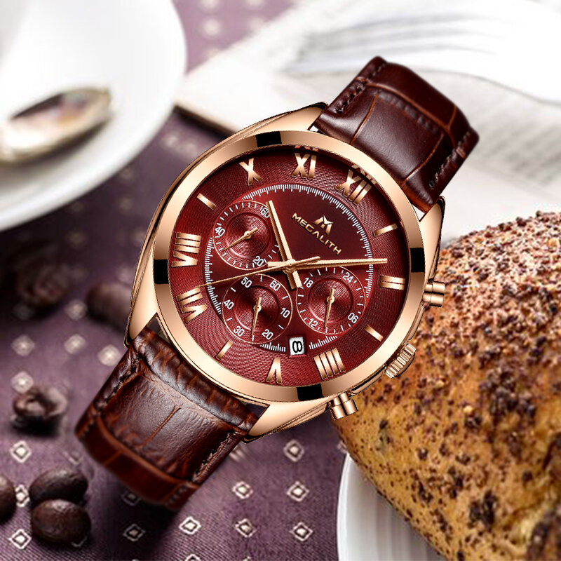 MEGALITH модные кожаные часы для мужчин спортивные кварцевые часы водонепроницаемые Дата мужские s часы лучший бренд роскошные часы Relogio Masculino