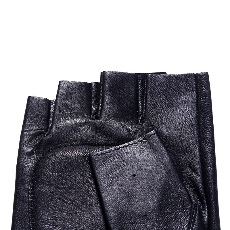 Semi-Fingers ถุงมือชายหญิงคลาสสิกแท้สีดำครึ่งตัวหนัง Finger Sheepskin ถุงมือ Unisex Breathable ฟิตเนส Y4