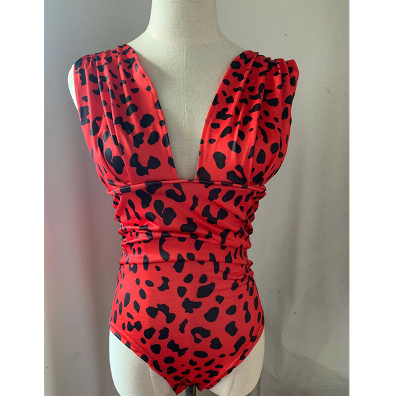 Sexy body kobiety Bodycon Leopard Print bez rękawów lato Slim pajacyki kombinezon podstawowe Playsuit damskie bluzki trykot kombinezony