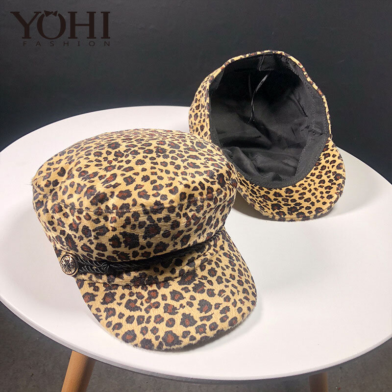 2018 Baru Fashion Wanita Musim Gugur dan Musim Dingin Baru Leopard Baret Outdoor Wol Oktagonal Cap