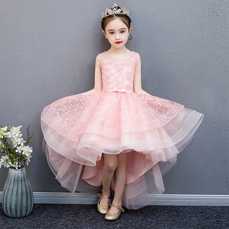 2019 Kecantikan Retail Fashion Kecantikan Appliques Petal Putri Gaun Gaun dengan Bordir Bunga Lucu Gadis Gaun