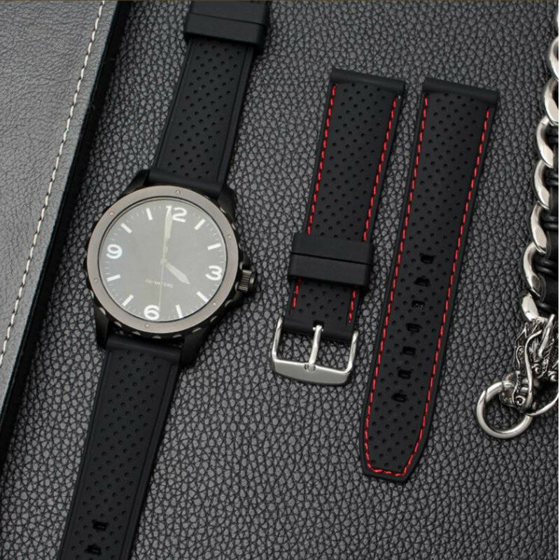 Bracelet de montre en Silicone souple de 22mm, étanche, respirant, pour l'été, Sports de plein air, accessoires résistants à la sueur, bracelets de montre