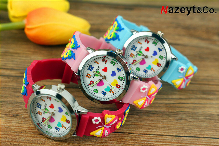 20213D children cartoon luminous pointer quartz watch boys and girls color heart pupil jelly silicone table