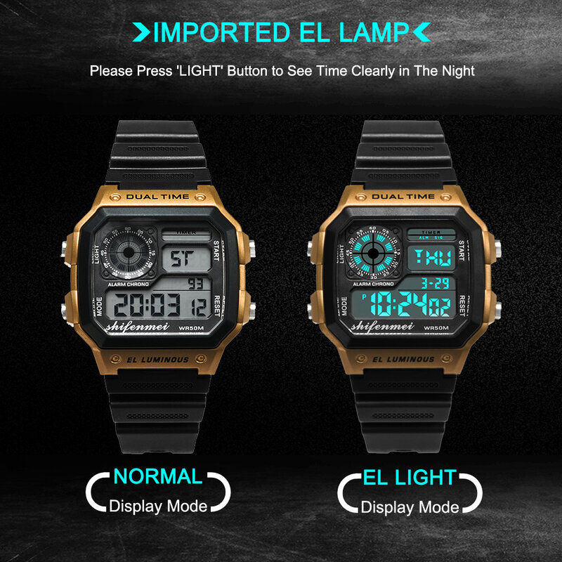 Shifenmei Fashion Sport Watch Men Digital Watches Chrono Alarm Clock 3Bar Waterproof Digital Wristwatches Relogio Masculino 1133