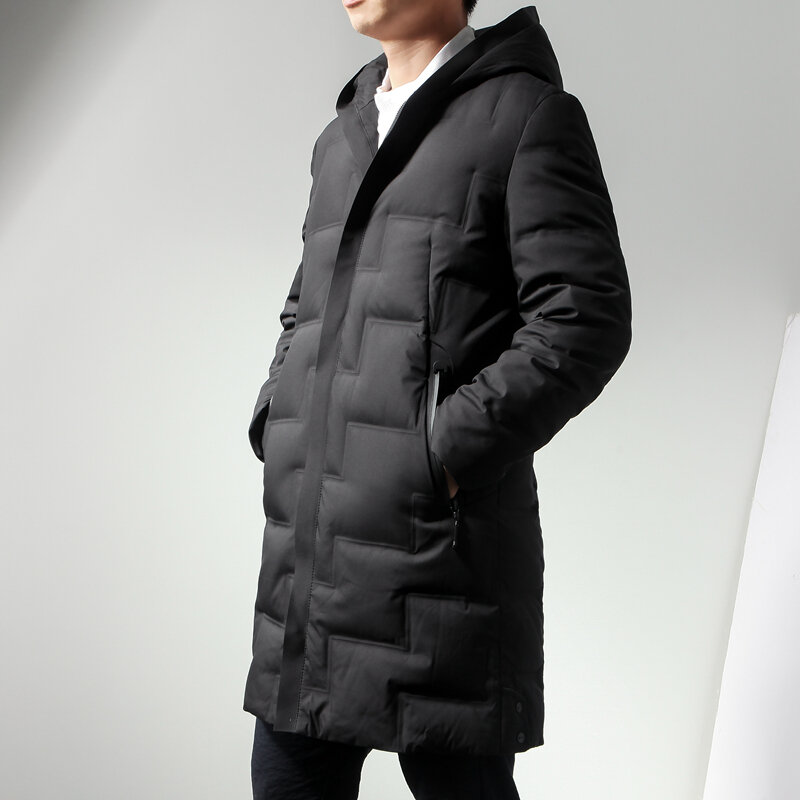 Casaco de pato branco longo masculino, jaqueta acolchoada de borracha sem costura, nova moda, W627