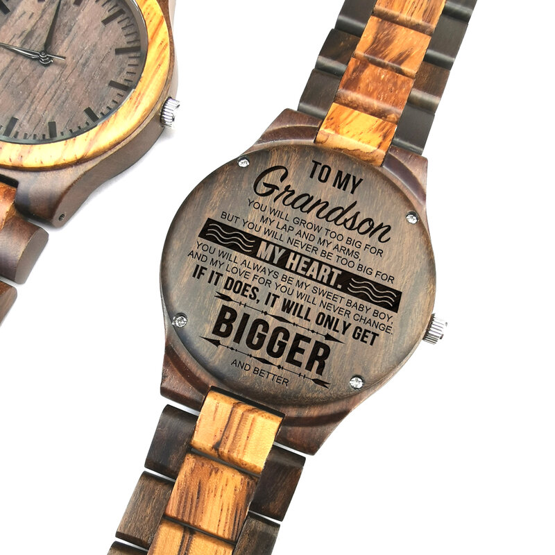 Você é capaz de conseguir qualquer coisa-gravado relógio de madeira para neto relógio de quartzo automático masculino