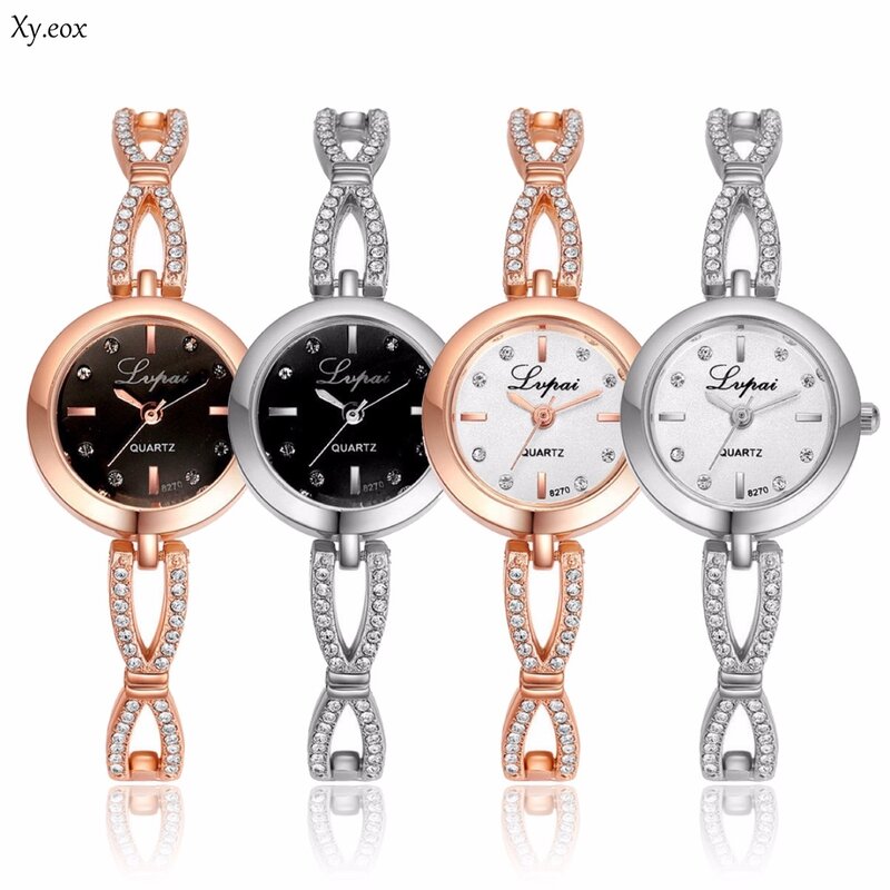 Reloj de pulsera de cuarzo con diamantes de imitación de cristal de acero inoxidable para mujer