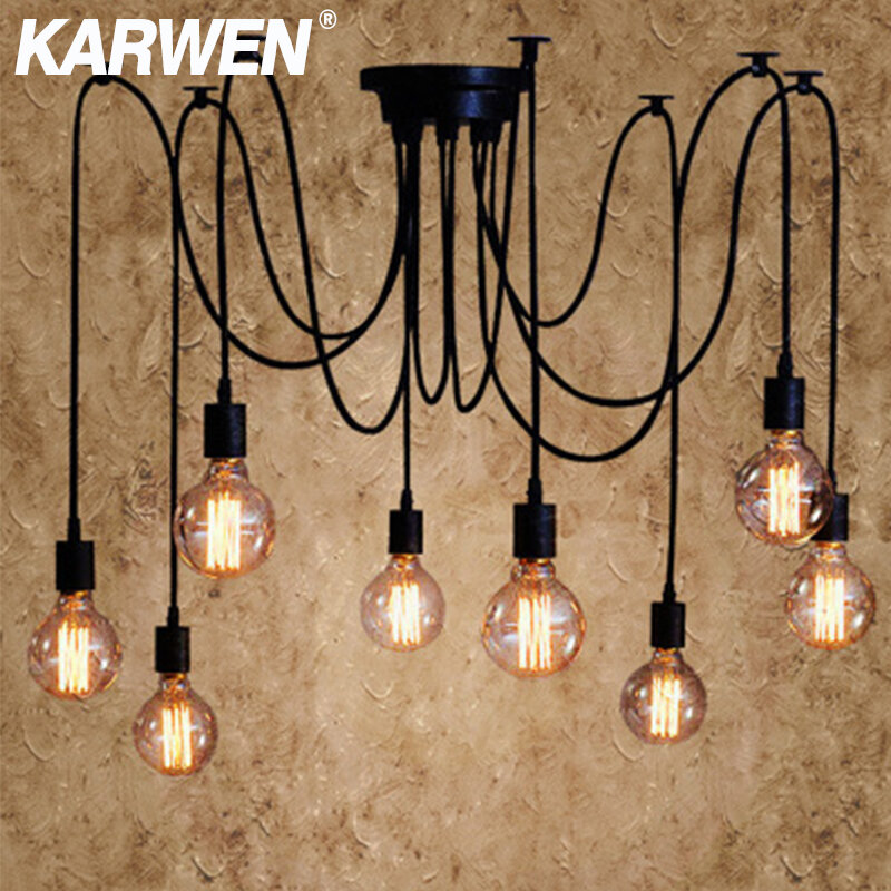 KARWEN-Nordic Spider Industrial Lâmpada Pingente, Luzes de Suspensão, E27, Loft, Edison, Comprimento 120cm, 150cm, 200cm, Luzes Pingente