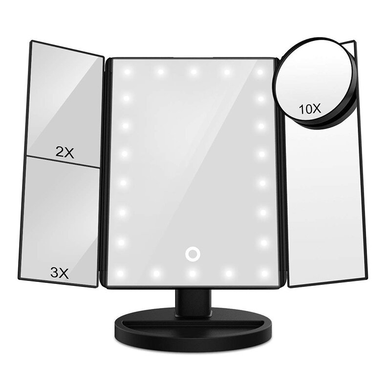 DONWEI 22 LED หน้าจอสัมผัสแต่งหน้ากระจก 1X 2X 3X 10X แว่นขยายกระจก 4 in 1 Tri - พับเดสก์ท็อปแต่งหน้ากระจก