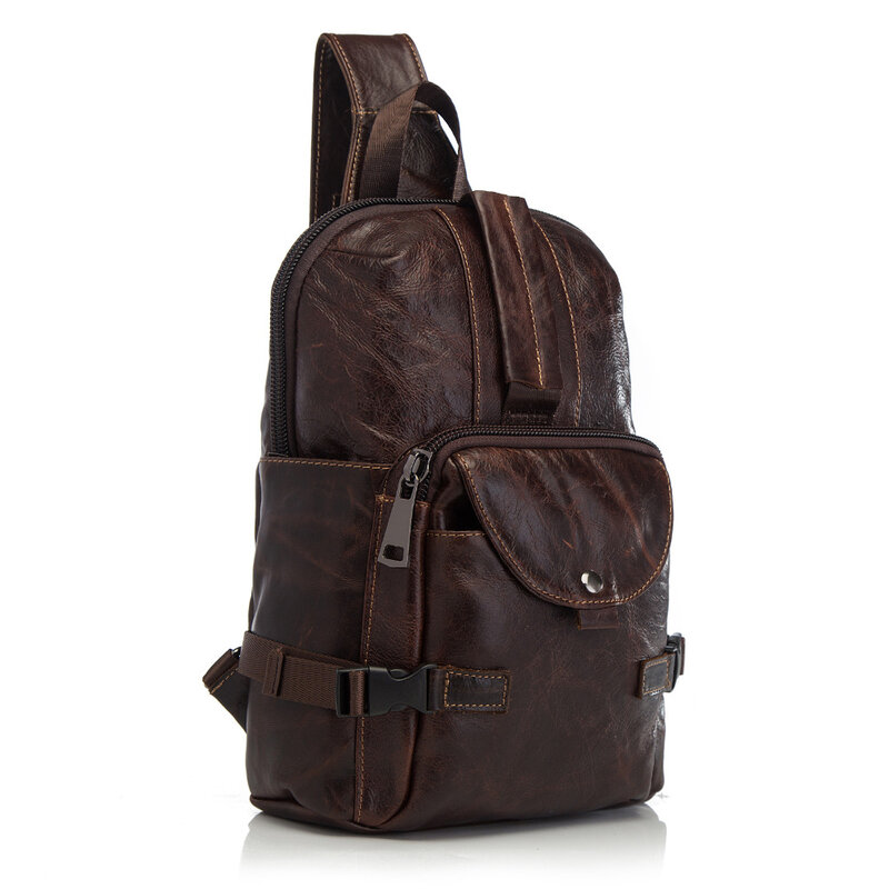 Hot Sale Men Original Leather Casual Fashion Chest Sling Bag 8" Tablet Design Travel One Shoulder Bag Cross body Bag Male 3028